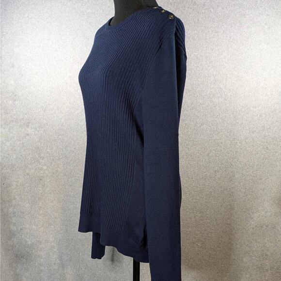 J.McLaughlin Seaspray Knit Top Sweater Navy Blue Gold Button Shoulder Size XL - Picture 14 of 16